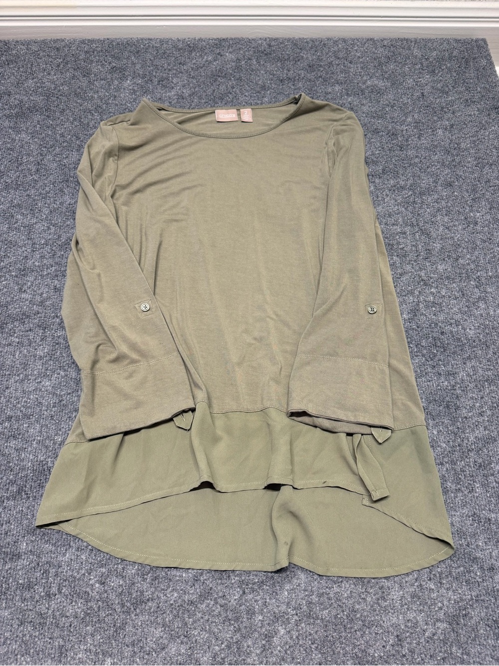 Chico's Olive Green Ruffle-Hem Long Sleeve Tunic